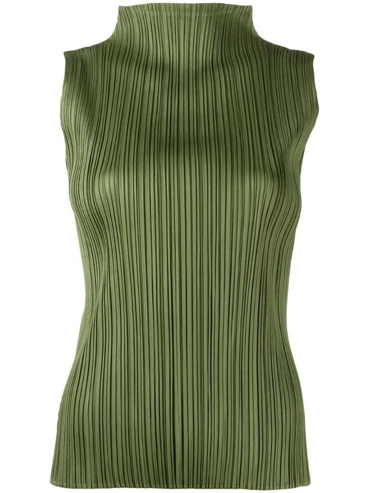 Pleats Please By Issey Miyake Funnel-neck Pleated Top - Green
