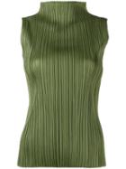 Pleats Please By Issey Miyake Funnel-neck Pleated Top - Green