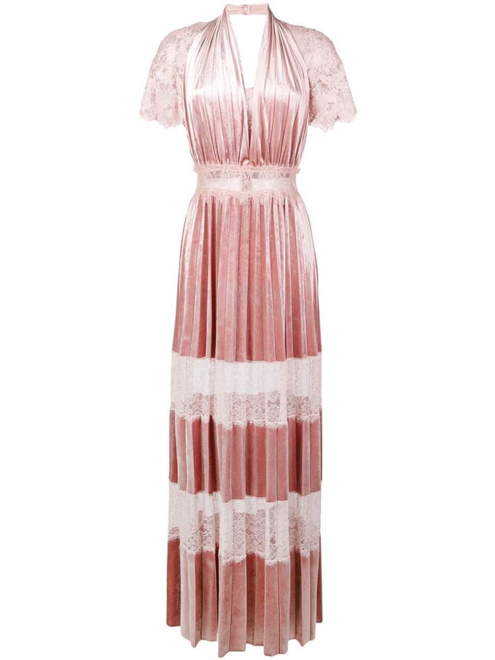 Blumarine Lace Panel Pleated Dress - Pink & Purple