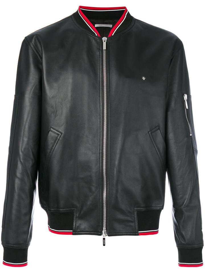 Dior Homme - Striped Detail Bomber Jacket - Men - Lamb Skin/cupro - 56, Black, Lamb Skin/cupro