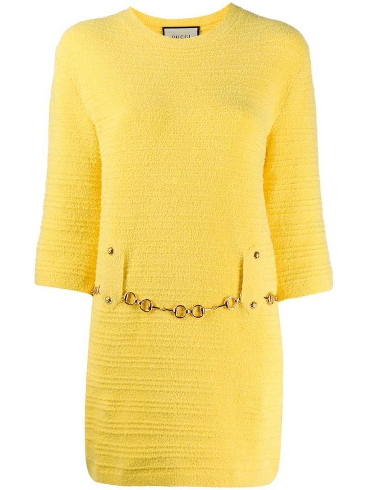 Gucci Tweed Belted Dress - Yellow