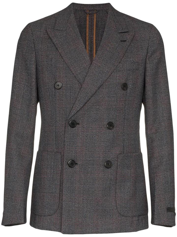 Prada Checked Double-breasted Jacket - Grey