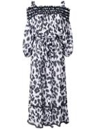 Boutique Moschino Leopard Print Cold Shoulder Maxi Dress - White
