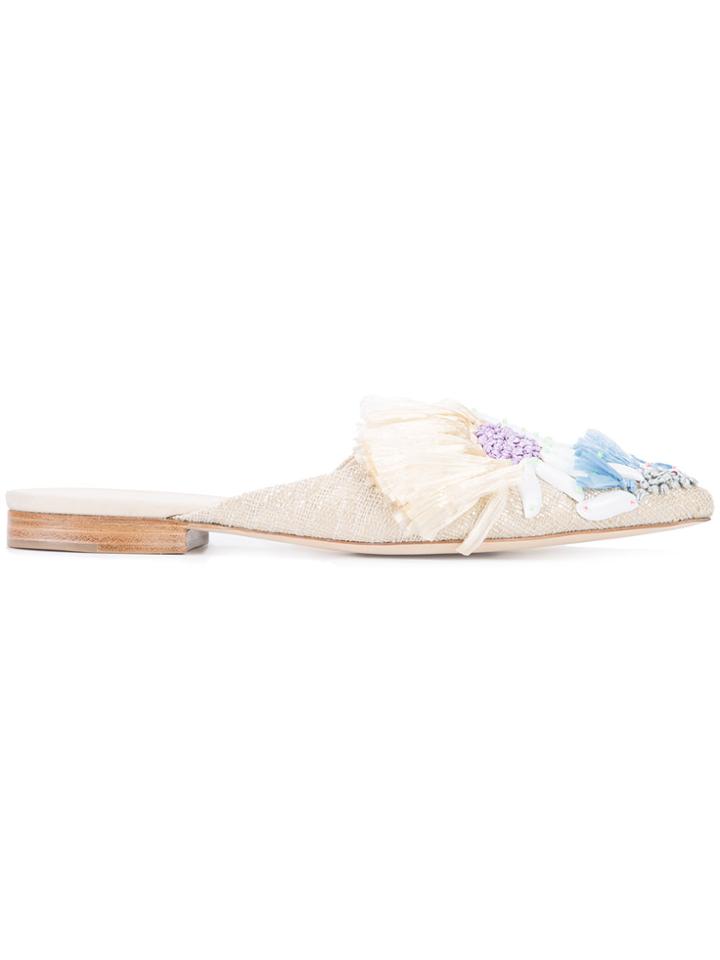 Delpozo Embellished Flat Mules - Nude & Neutrals