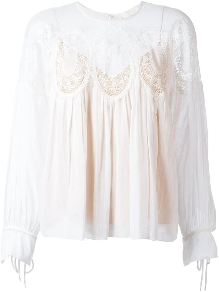 Chloé Medallion Insert Blouse, Women's, Size: 38, Nude/neutrals, Silk/cotton/linen/flax/polyamide