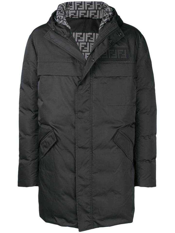 Fendi Logo Padded Parka Jacket - Black