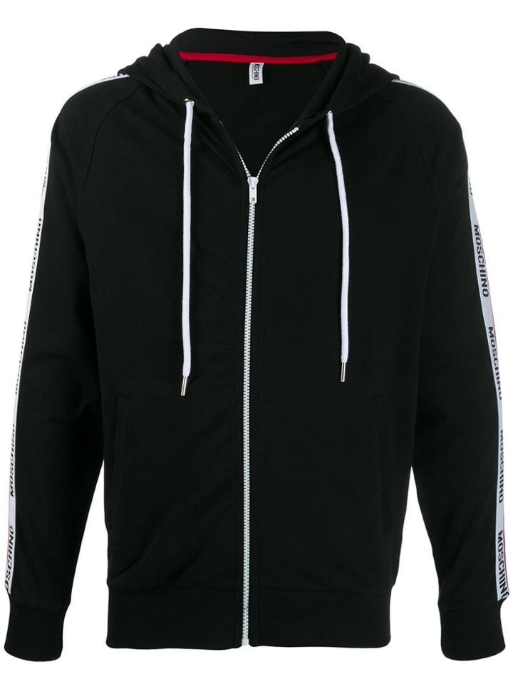 Moschino Logo Tape Zipped Hoodie - Black