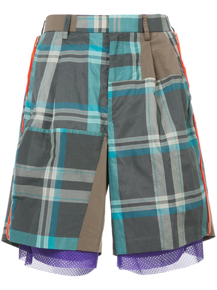 Kolor Asymmetric Plaid Shorts - Brown