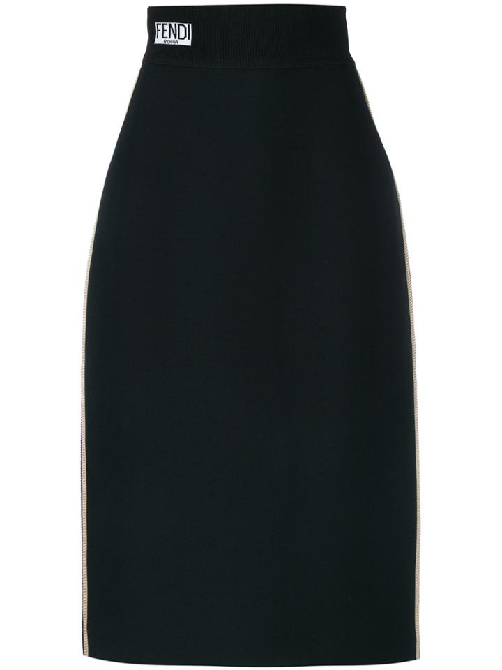 Fendi Stripe Detail Straight Skirt - Black