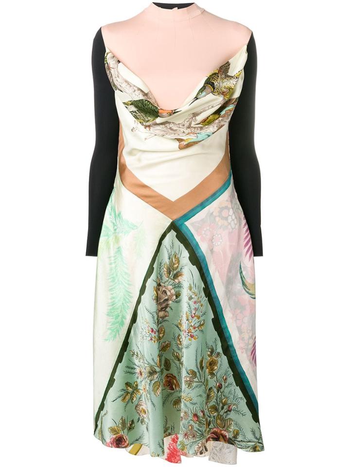 Marine Serre Patchwork Flared Dress - Neutrals