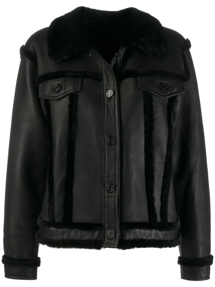 Sandro Paris Buttoned Shearling Jacket - Black