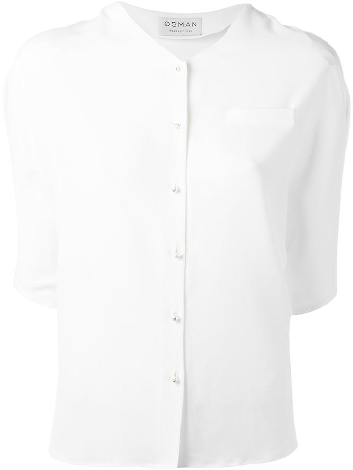 Osman V-neck Button Blouse, Women's, Size: 8, White, Acetate/silk