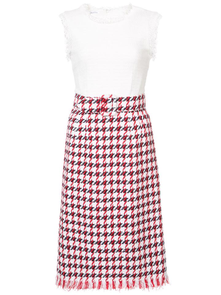 Oscar De La Renta Houndstooth Pencil Dress - White