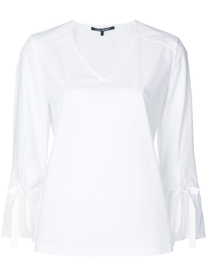 Luisa Cerano Tie Cuff Blouse - White