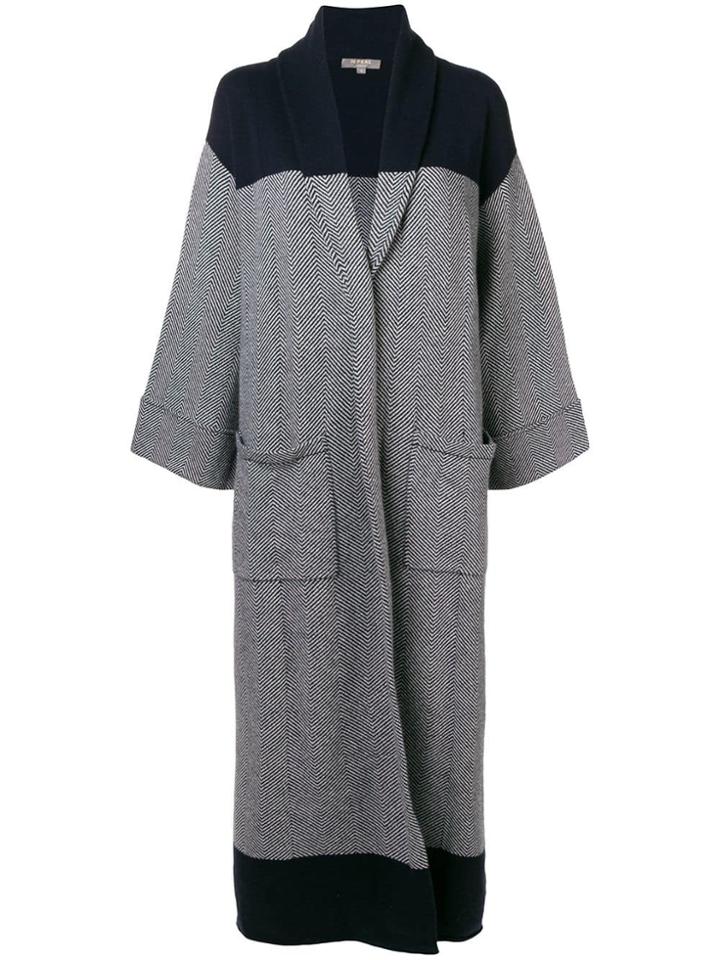 N.peal Contrast Detail Long Cardigan - Blue
