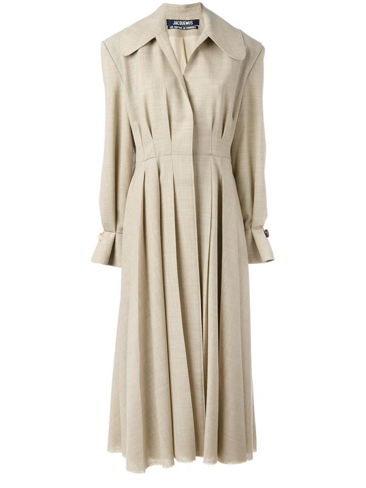Jacquemus Pleated Long Coat, Women's, Size: 38, Nude/neutrals, Wool/polyester/viscose/cotton