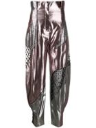 Alberta Ferretti Metallic High-waisted Trousers - Brown