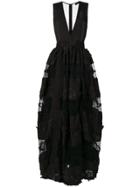 Amen Plunge Neck Full Skirt Gown - Black