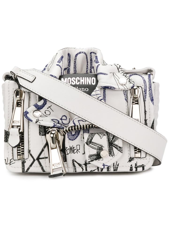 Moschino Graffiti Printed Crossbody Bag - White