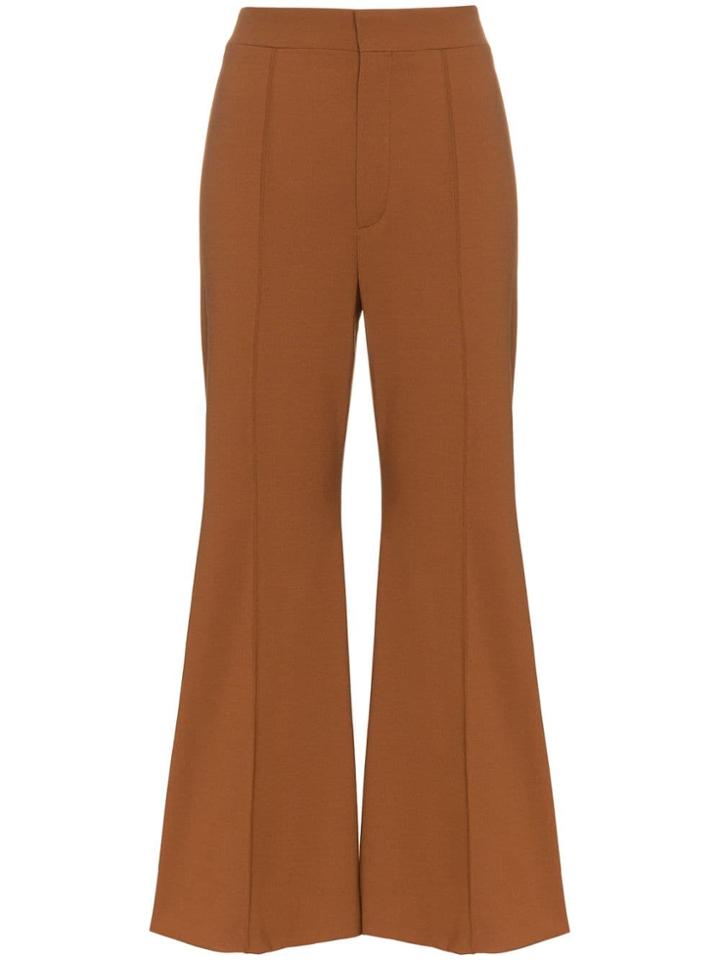 Chloé Silk Flared Trousers - Brown