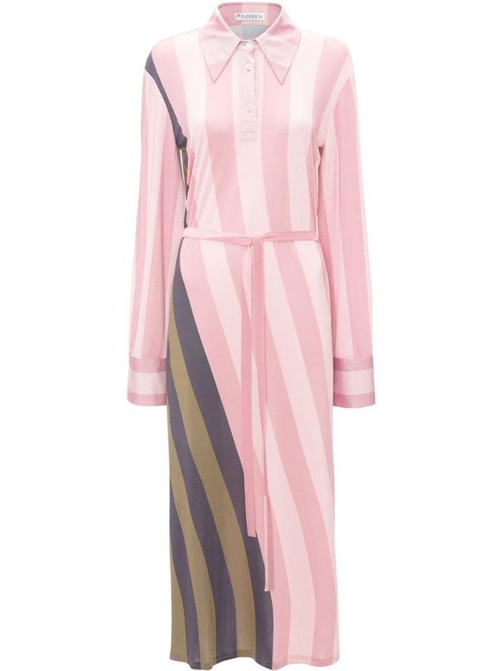 Jw Anderson Warped Strip Print Polo Dress - Pink