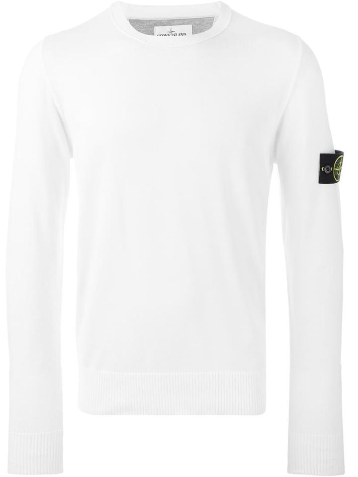 Stone Island Crew Neck Jumper, Men's, Size: Large, White, Cotton