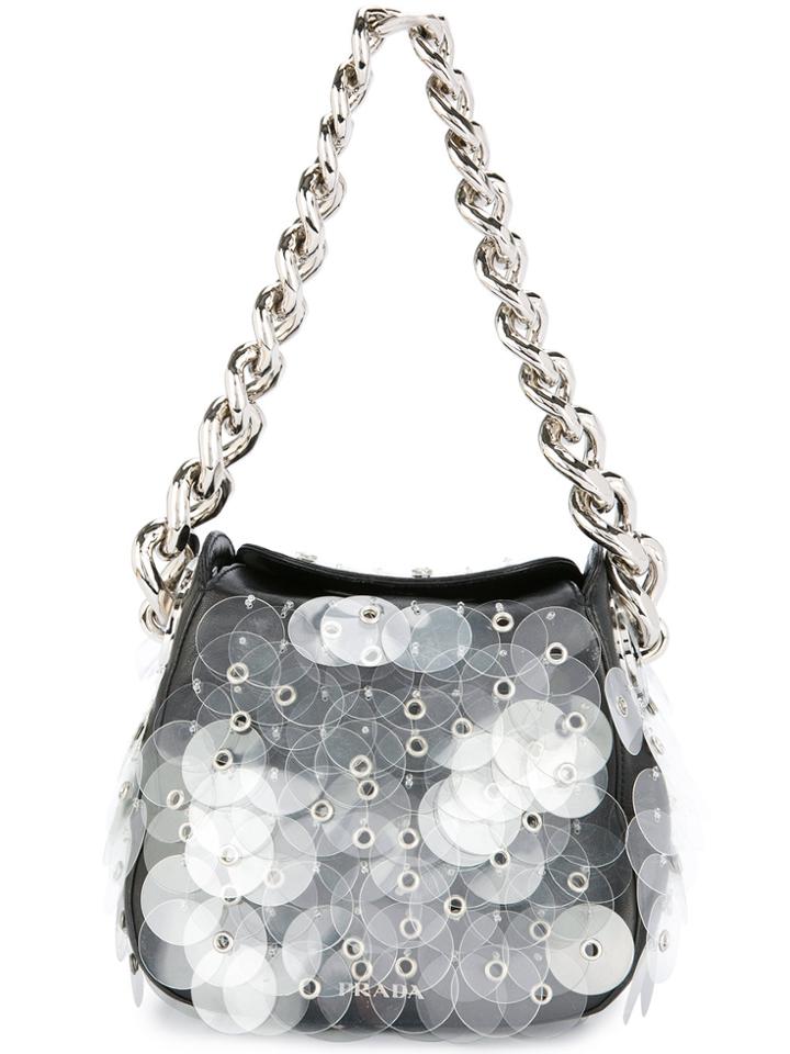 Prada Vintage Layered Sequins Chained Tote - Black