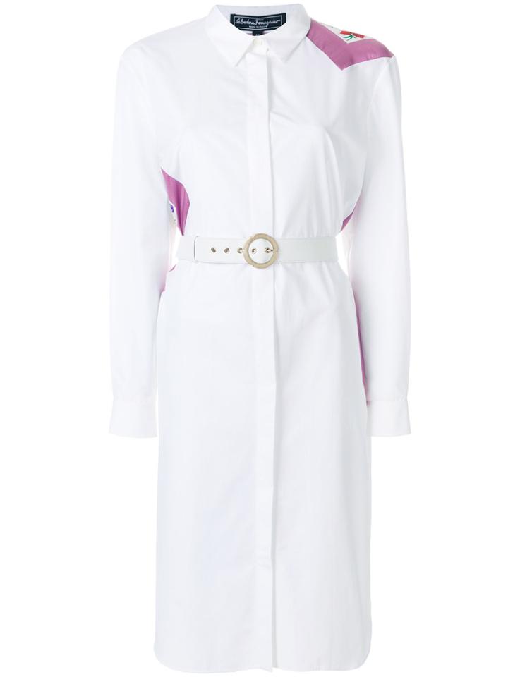 Salvatore Ferragamo Floral Print Shirt Dress - White