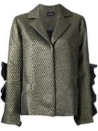 Elaidi Ruffle Sleeve Blazer Jacket, Women's, Size: 42, Grey, Polyester/spandex/elastane