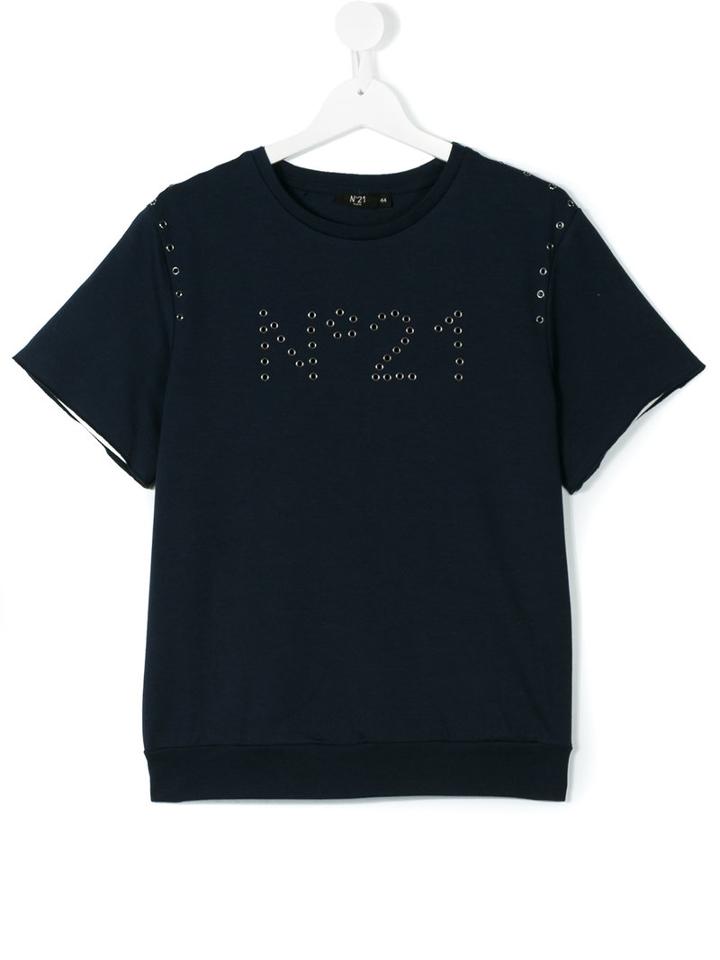 No21 Kids - Studded Logo T-shirt - Kids - Cotton/spandex/elastane - 14 Yrs, Blue