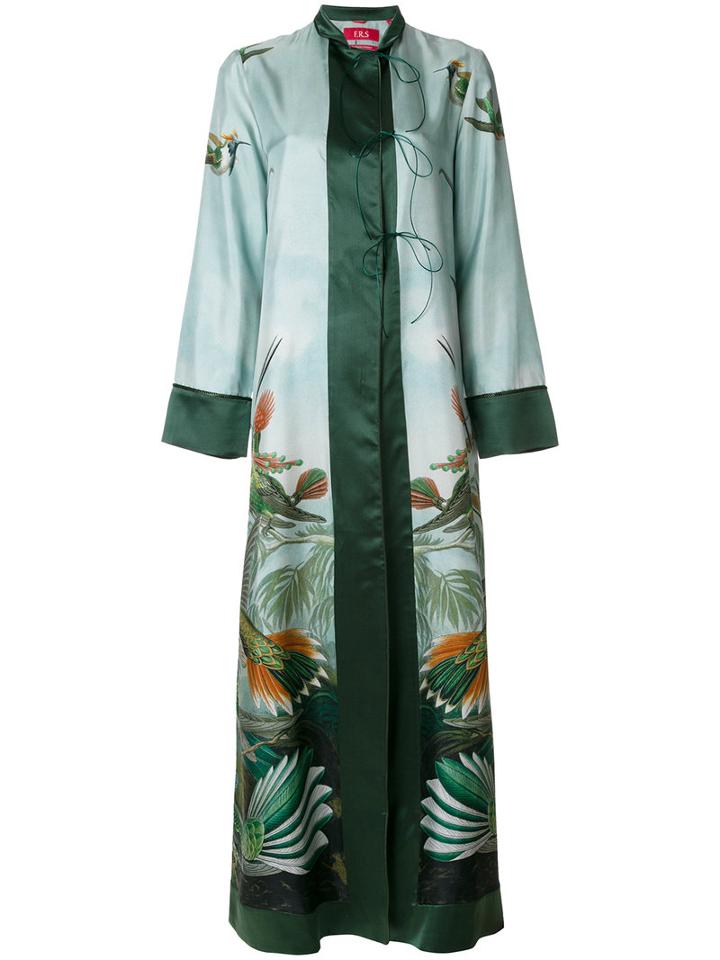 F.r.s For Restless Sleepers - Forest And Bird Print Kimono Dress - Women - Silk - S, Green, Silk