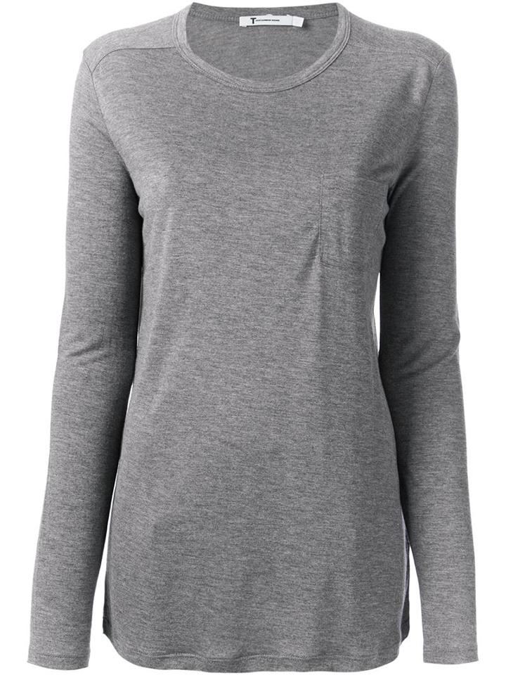 T By Alexander Wang Long Sleeve T-shirt, Women's, Size: S, Grey, Rayon