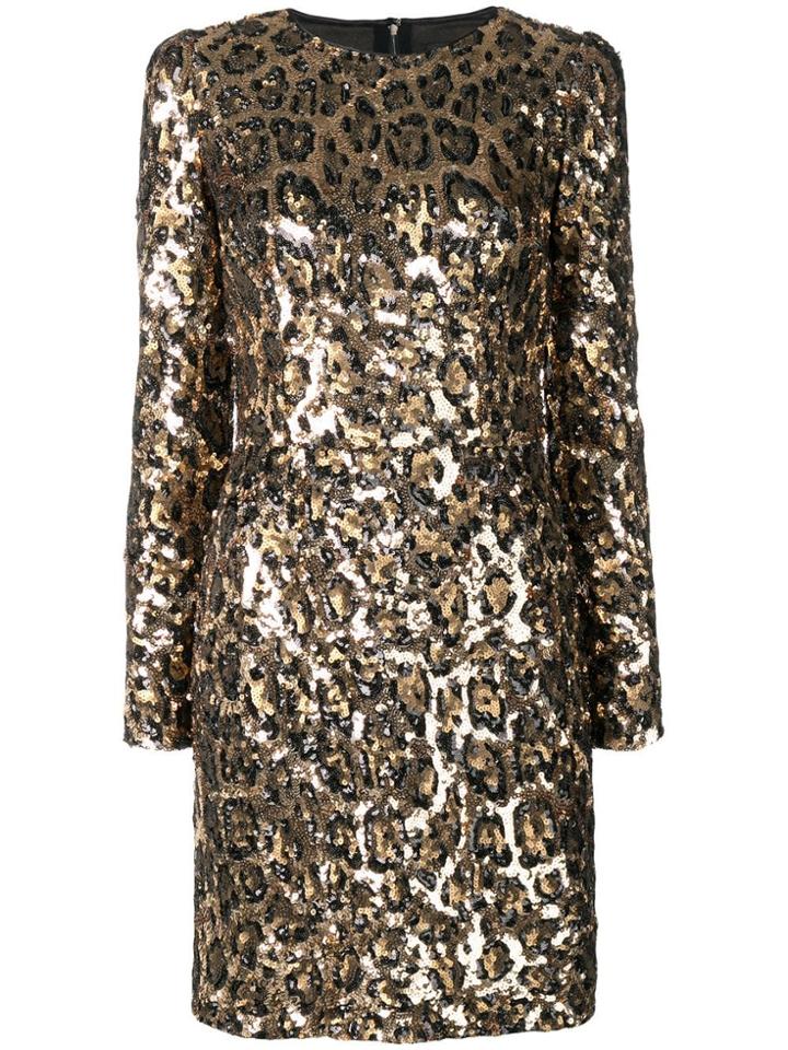 Dolce & Gabbana Sequined Leopard-print Mini Dress - Gold