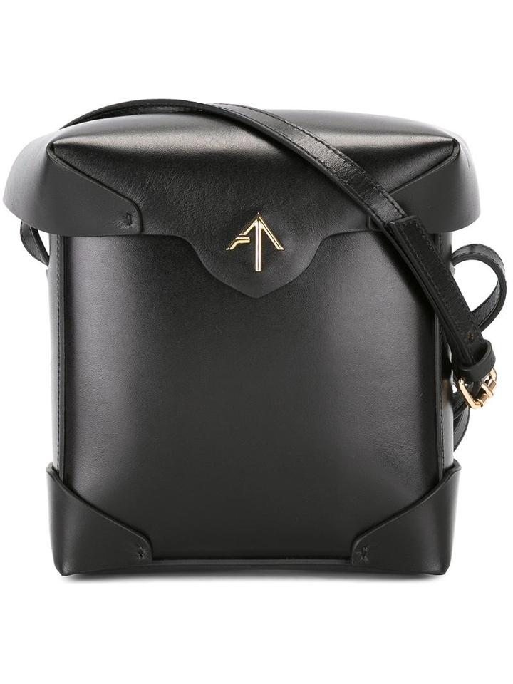 Manu Atelier Fold-over Closure Crossbody Bag, Women's, Black, Calf Leather