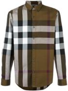 Burberry Checked Shirt, Men's, Size: Large, Brown, Cotton