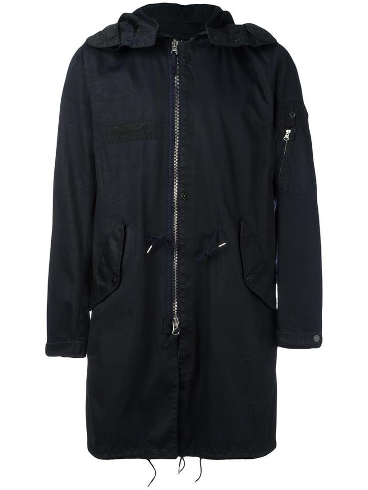 Stone Island Shadow Project Hooded Coat, Men's, Size: Medium, Blue, Cotton/polyamide/polyurethane Resin
