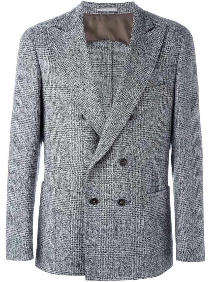 Brunello Cucinelli Double Breasted Blazer, Men's, Size: 48, Grey, Cupro/virgin Wool/alpaca/cashmere