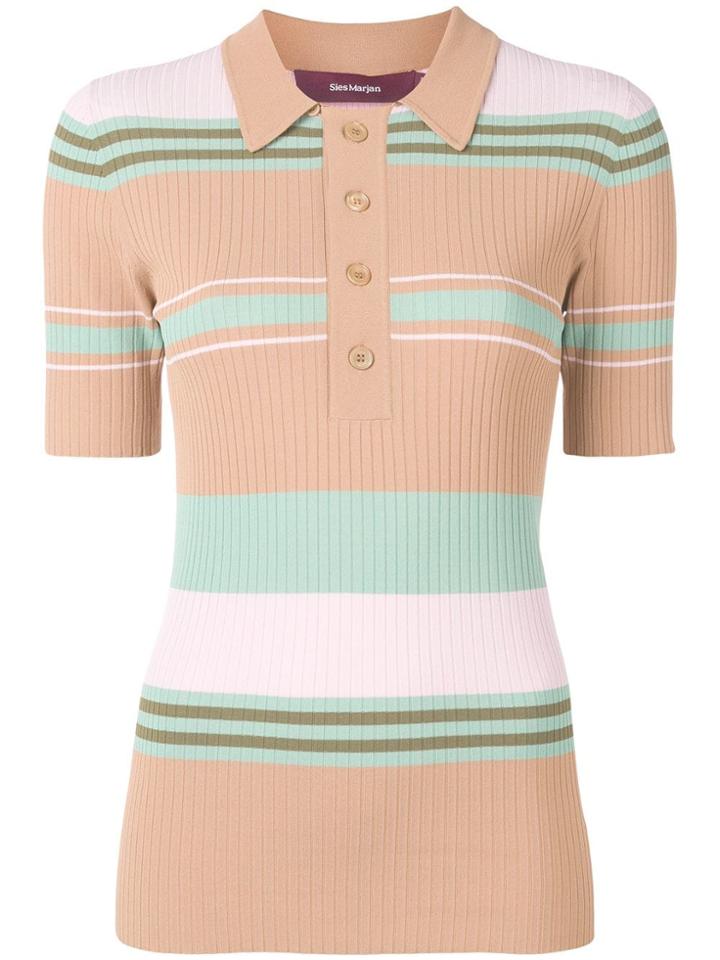 Sies Marjan Striped Rib Knit Polo Shirt - Neutrals