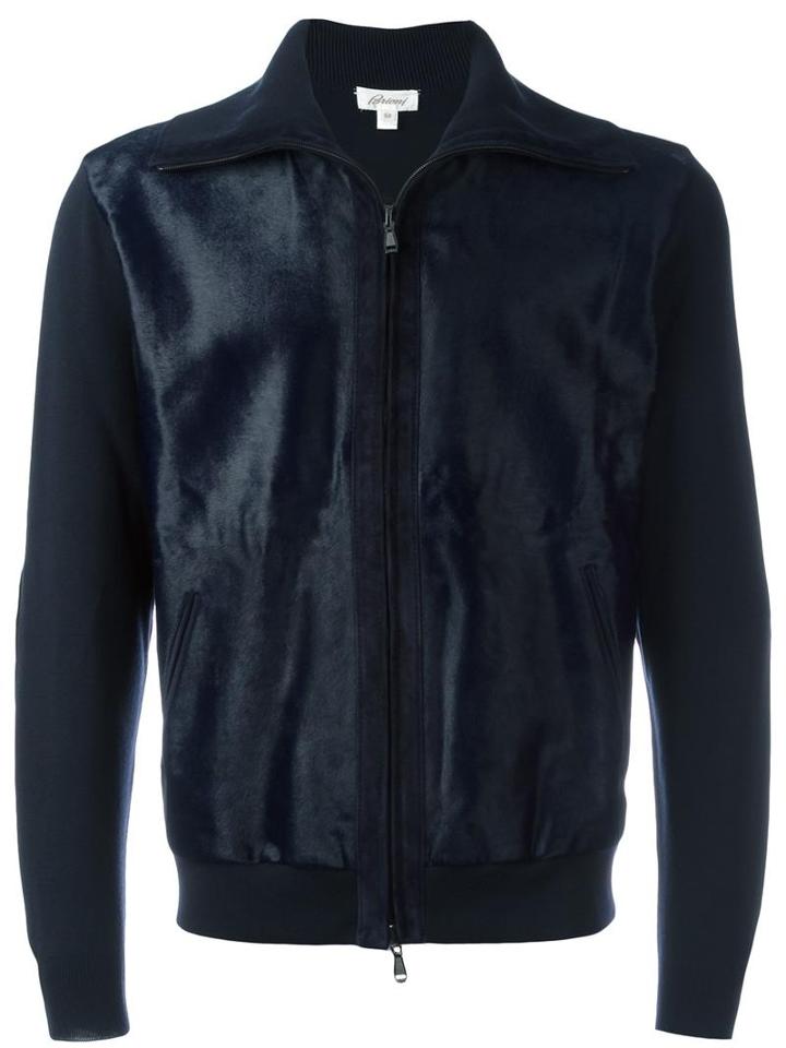 Brioni Zip Up Bomber Jacket, Men's, Size: 46, Blue, Calf Hair/wool