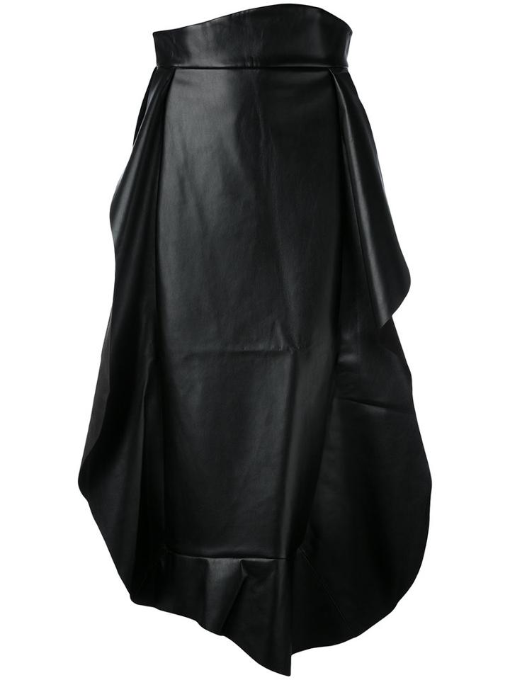 A.w.a.k.e. - Pleated Skirt - Women - Leather/polyester - 40, Black, Leather/polyester