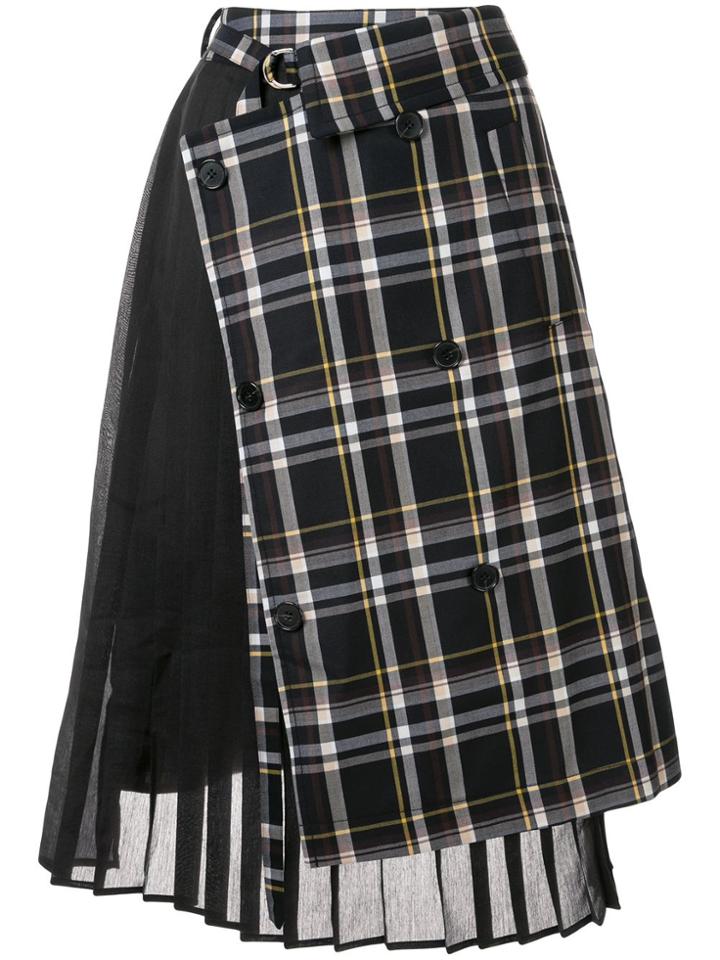 J Koo Check Pleated Skirt - Grey
