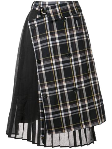 J Koo Check Pleated Skirt - Grey