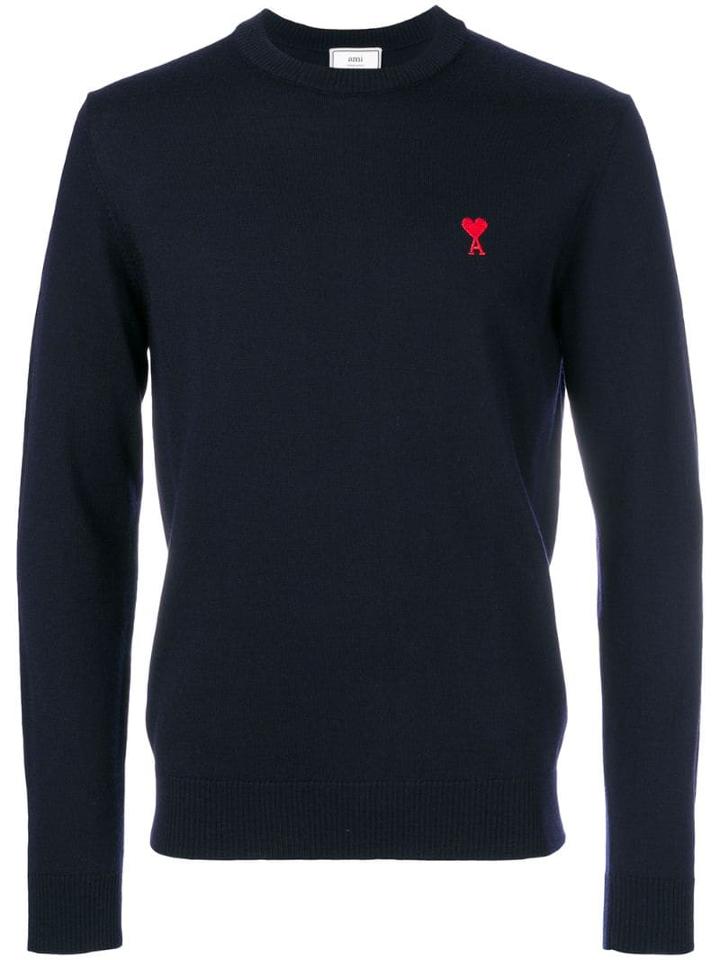 Ami Paris Crewneck Ami De Coeur Sweater - Blue