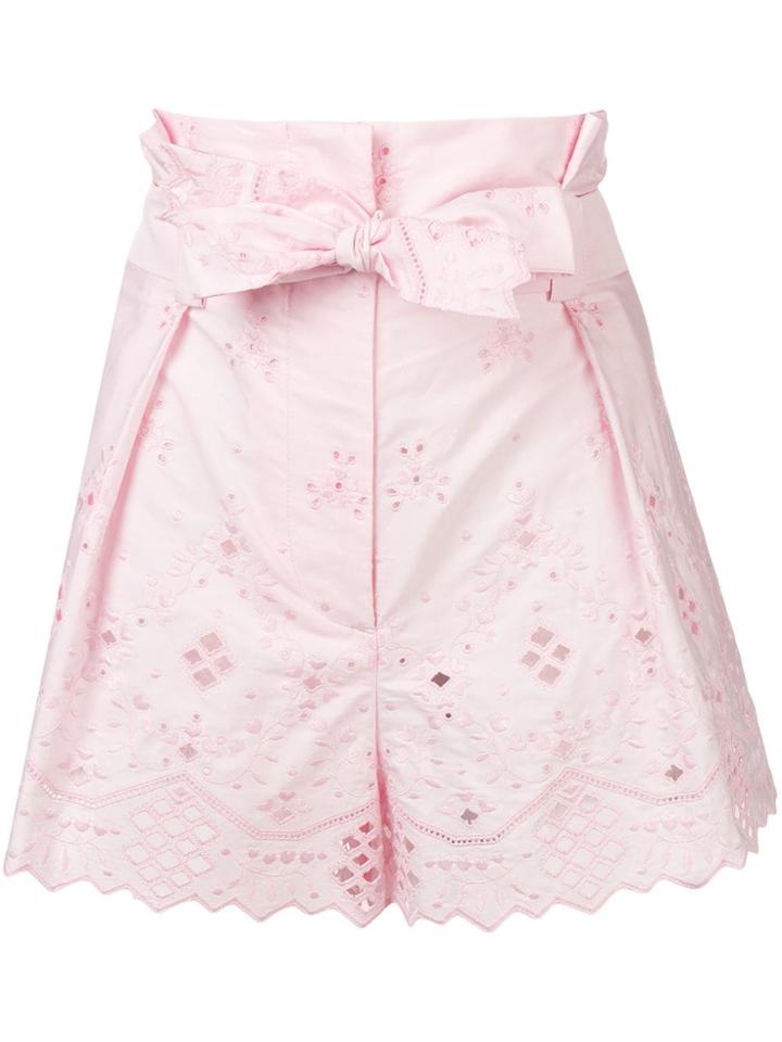 Alberta Ferretti Embroidered Paperbag Shorts - Pink