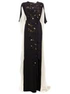 Oscar De La Renta Embroidered Bat-wing Sleeve Gown