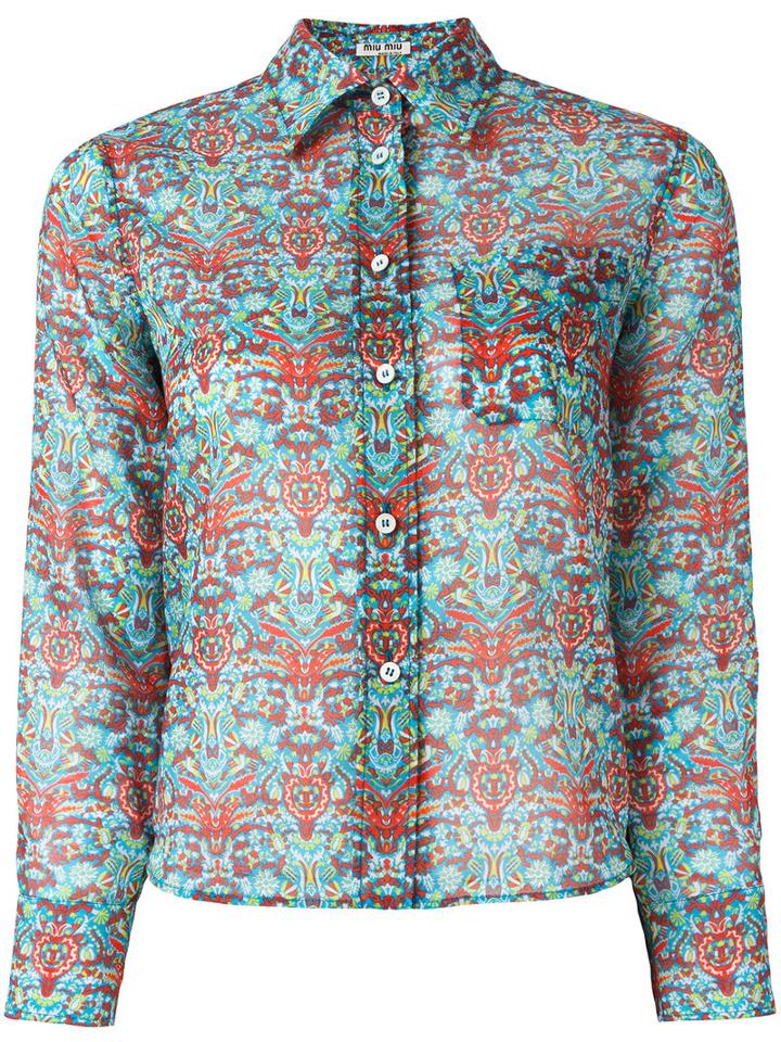 Miu Miu Folk Print Shirt, Women's, Size: 36, Cotton