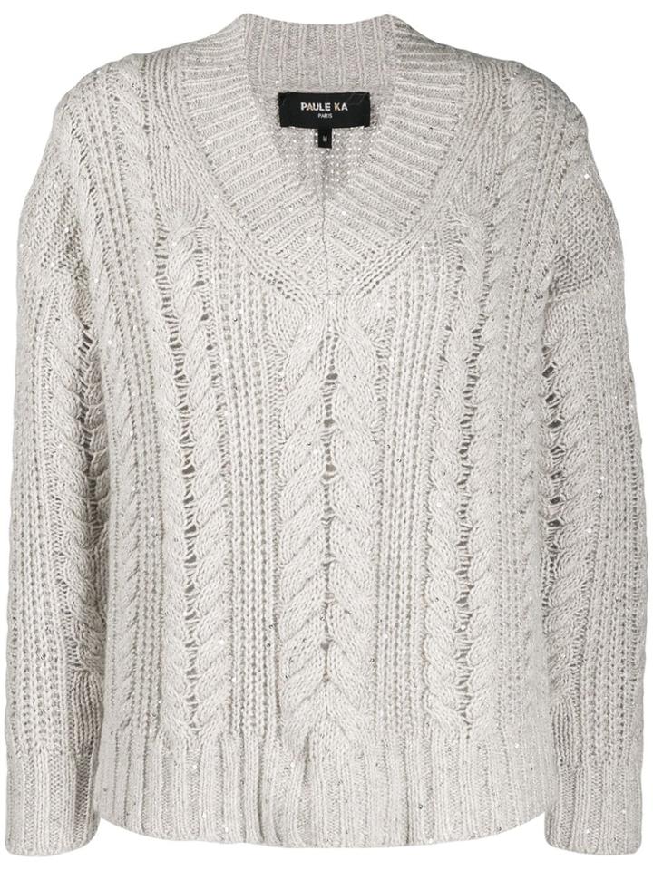 Paule Ka Glittery Cable-knit Jumper - Neutrals