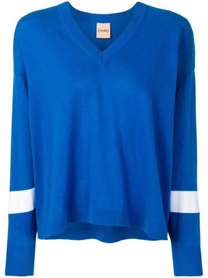 Nude Contrast Stripe Jumper - Blue