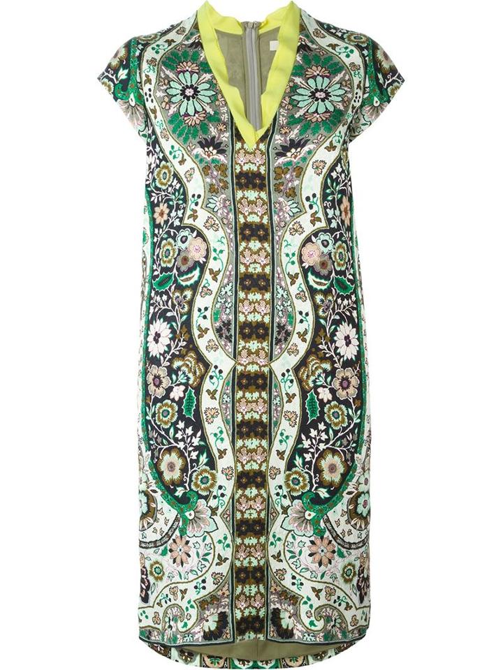 Etro Printed V-neck Dress, Women's, Size: 44, Green, Silk/cotton/viscose