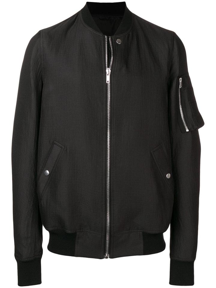 Rick Owens Bomber Jacket With Rib Collar - Black